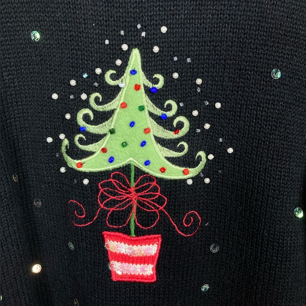Vintage Timberlea Black Christmas Sweater with Bright Hot Pink Fuzzy Trim - Picture 2 of 13